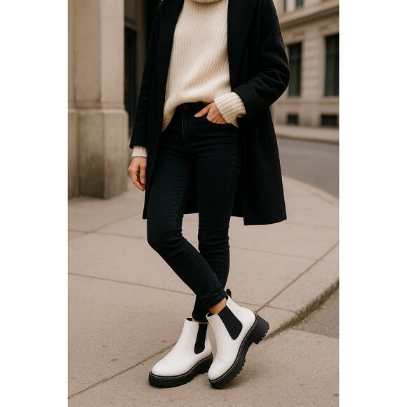 Madden Girl Chelsea Platform Boots White Faux Leather Women’s 7–7.5 - Picture 1 of 10